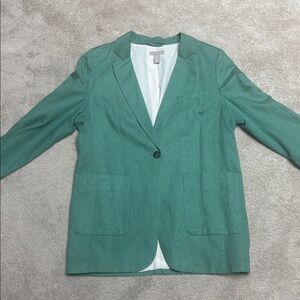 Teal Green Linen Blend Lined Single-Button Blazer